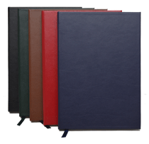black, navy, green, red and tan bonded leather journals